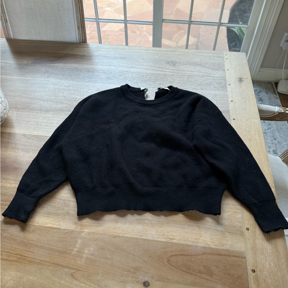 Zara Black Ribbed Crewneck Pullover